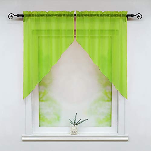 Delien Voile Scheibengardine transparent unifarbiges Kleinfenster mit Tunnelzug (2 Stück, je BxH: 80x80cm), Grün von Delien