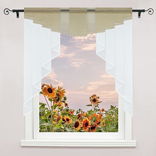 Delien Voile Scheibengardinen mit Durchstangenzug Landhaus Bistrogardinen Modern Transparente Gardinen Küche Kleinfenster Kurzstores Kurzgardinen 1 Stück BxH 80x80cm,Sand von Delien