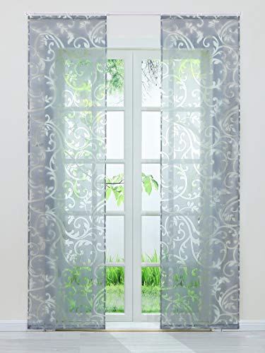 Delien Voile Schiebegardine mit Ausbrenner Ranken Muster Vorhang Flächenvorhänge Transparente Gardine mit Klettband Wohnzimmer Fensterschals inkl. Beschwerungsstange (2 Stück, je H/B: 175/57 cm),Grau von Delien