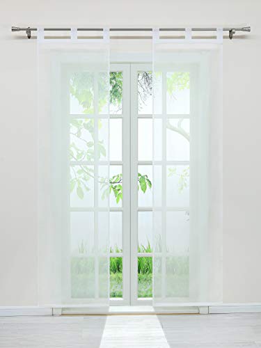 Delien Voile Schiebegardinen Einfarbige Vorhang Flächenvorhänge Transparente Gardine mit Schlaufen Wohnzimmer Fensterschals inkl. Beschwerungsstange (2 Stück, je H/B: 225/57 cm),Beige von Delien