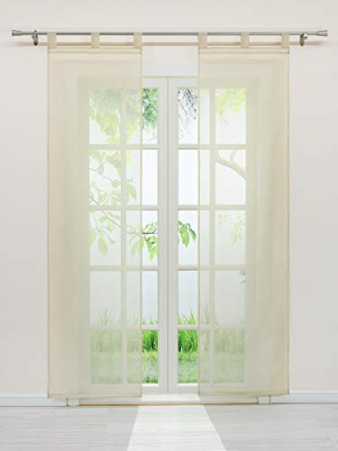 Delien Voile Schiebegardinen Einfarbige Vorhang Flächenvorhänge Transparente Gardine mit Schlaufen Wohnzimmer Fensterschals inkl. Beschwerungsstange (2 Stück, je H/B: 225/57 cm),Sand von Delien