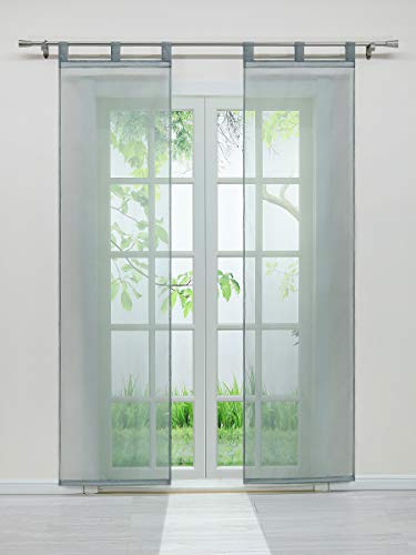 Delien Voile Schiebegardinen Einfarbige Vorhang Flächenvorhänge Transparente Gardine mit Schlaufen Wohnzimmer Fensterschals inkl. Beschwerungsstange (2 Stück, je H/B: 245/57 cm),Grau von Delien