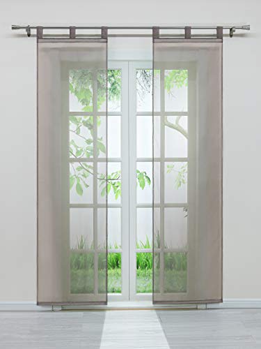 Delien Voile Schiebegardinen Einfarbige Vorhang Flächenvorhänge Transparente Gardine mit Schlaufen Wohnzimmer Fensterschals inkl. Beschwerungsstange (2 Stück, je H/B: 245/57 cm),Kaffee von Delien