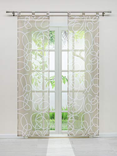 Delien Voile Schiebegardinen Flächenvorhänge mit Allover-Druck Transparenter Gardine mit Schlaufen Wohnzimmer Fensterschals inkl. Beschwerungsstange (2er-Pack, je H/B: 145/57 cm),Sand von Delien