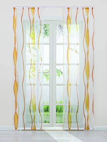Delien Voile Schiebegardinen Streifen Vorhang Flächenvorhänge Transparenter Gardine mit Klettband Wohnzimmer Fensterschals inkl. Beschwerungsstange (2er-Pack, je H/B: 175/57 cm),Orange von Delien