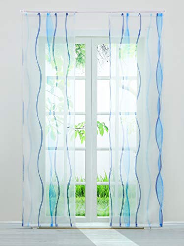 Delien Voile Schiebegardinen Streifen Vorhang Flächenvorhänge Transparenter Gardine mit Klettband Wohnzimmer Fensterschals inkl. Beschwerungsstange (2er-Pack, je H/B: 245/57 cm),Blau von Delien