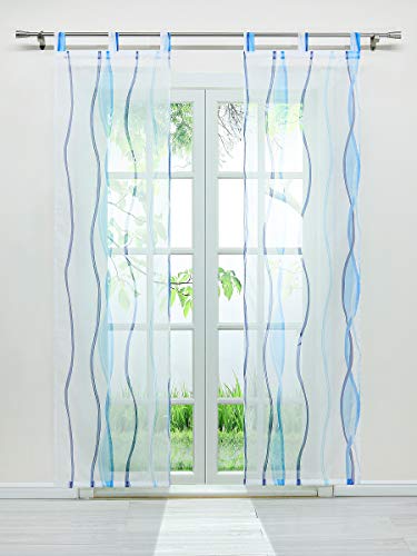 Delien Voile Schiebegardinen Streifen Vorhang Flächenvorhänge Transparenter Gardine mit Schlaufen Wohnzimmer Fensterschals inkl. Beschwerungsstange (2er-Pack, je H/B: 245/57 cm),Blau von Delien