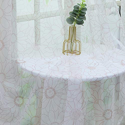 Delien Voile Sheer Vorhänge mit Floral Druck transparent Gardine mit Schlaufen Fensterschal für Wohnzimmer Schlafzimmer (2 Stück, je HxB 225x140cm), violett von Delien