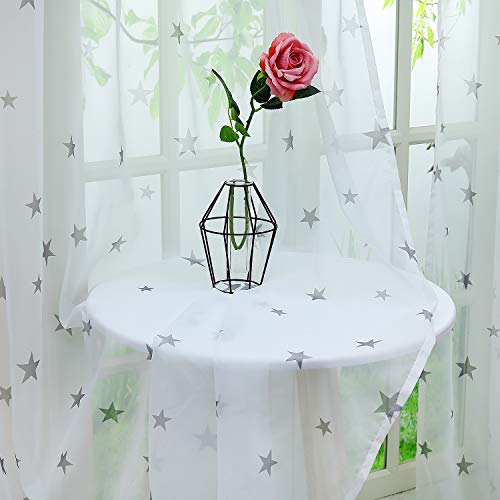 Delien Voile Sheer Vorhänge mit Sterne Druck transparent Gardine mit Kräuselband Fensterschal für Wohnzimmer Schlafzimmer (2 Stück, je HxB 175x140cm), grau von Delien