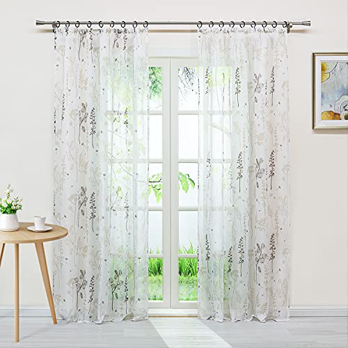 Delien Voile Transparente Gardine mit Kräuselband Modern Vorhang Fensterschals Wohnzimmer Gardinen »Laternenblume« Flächenvorhänge Gardinenschals mit Blumenmuster 1 Stück,BxH 140x245cm,Braun von Delien