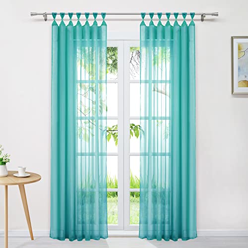 Delien Voile Uni Gardine mit Schlaufen Transparent Vorhang Modern Einfarbige Dekoschal Schlaufenschal Wohnzimmer Gardinenschal Schlafzimmer Fenster Vorhänge 1 Stück BxH 140x225cm,Türkis von Delien