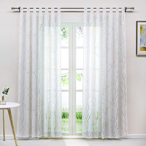 Delien Voile transparente Gardine Unifarbener Romantsicher Ausbrenner Äste Design Gardine mit Schlaufen Wohnzimmer Gardinenschals 245x140cm, weiß, 1 St. von Delien