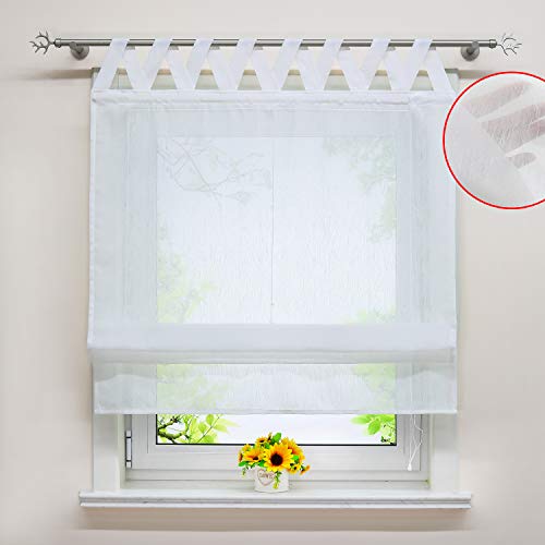 Delien weißes Raffrollo in Leinen-Optik transparentes Raffrollo mit V Schlaufen Unifarbiges Schals Fenster Gardine BxH 60x140cm 1 St. von Delien