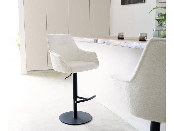 Barstuhl Alja-Flex Bouclé Weiß Drehfuß höhenverstellbar Metall Schwarz drehbar Taschenfederkern, Barstühle von Delife