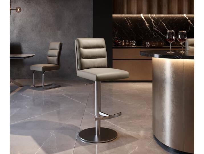 Barstuhl Pela-Flex Echt-Leder Schlamm Drehfuß höhenverstellbar Edelstahl drehbar Taschenfederkern, Barstühle von Delife