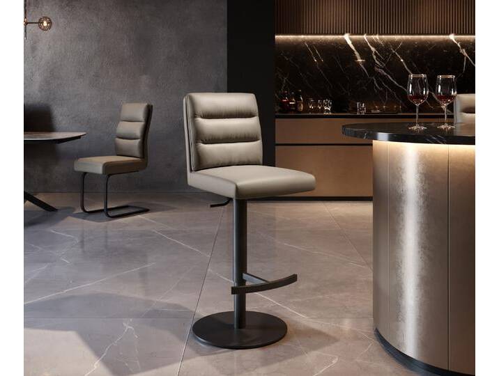 Barstuhl Pela-Flex Echt-Leder Schlamm Drehfuß höhenverstellbar Metall Schwarz drehbar Taschenfederkern, Barstühle von Delife