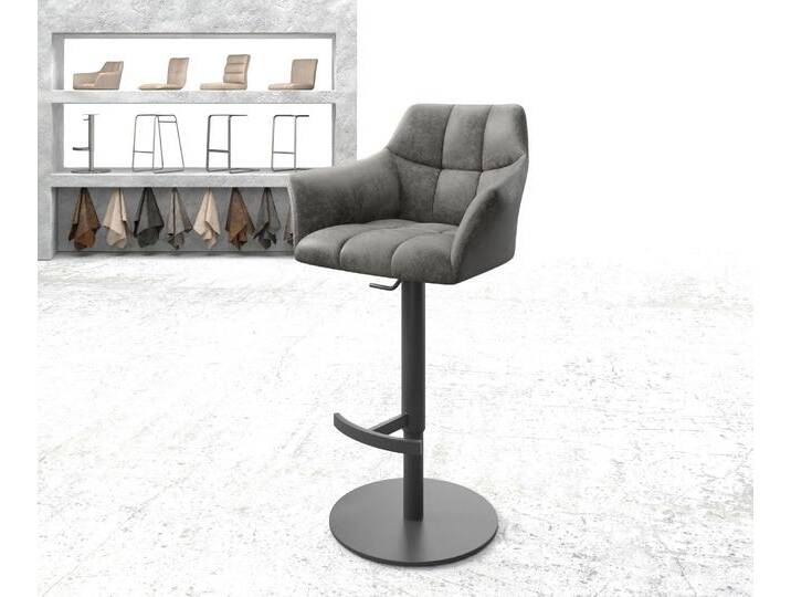 Barstuhl Yulo-Flex Vintage Grau Drehfuß höhenverstellbar Metall, Barstühle von Delife