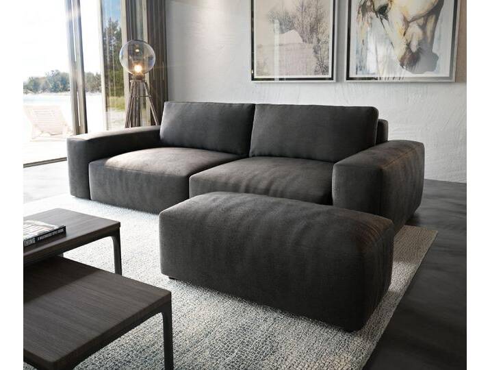 Big-Sofa Lanzo XL 270x130 cm Lederimitat Vintage Anthrazit mit Hocker, Big Sofas von Delife