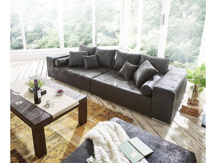 Big-Sofa Marbeya 285x115 cm Anthrazit Antik Optik Hocker, Big Sofas von Delife
