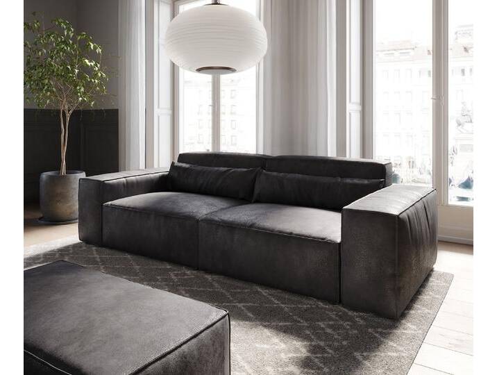 Big-Sofa Sirpio 230x90 cm Lederimitat Vintage Anthrazit mit Hocker, Big Sofas von Delife