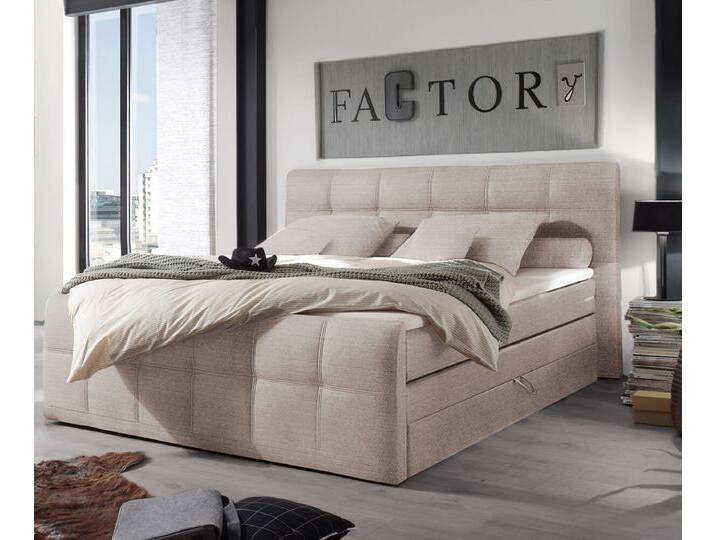 Boxspringbett Amarillo 180x200 Beige Strukturstoff Topper, Boxspringbetten von Delife