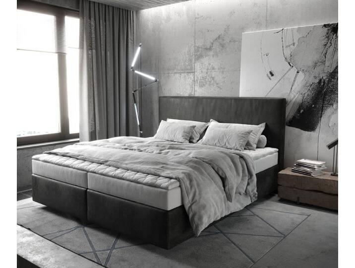 Boxspringbett Dream-Well 180x200 cm Mikrofaser Anthrazit Vintage mit Matratze und Topper, Boxspringbetten von Delife