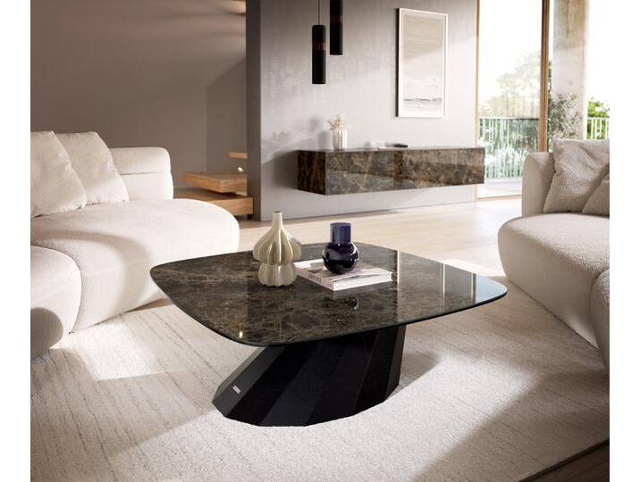 Couchtisch Edge Boot 90x90 cm Keramik Laminam® Emperador Extra Lucidato Dunkelbraun Parabi Metall Schwarz, Couchtische von Delife