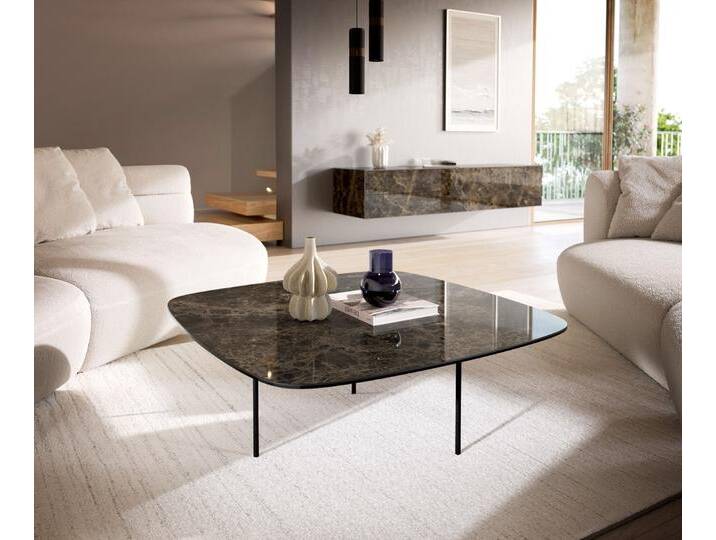 Couchtisch Edge Boot 90x90 cm Keramik Laminam® Emperador Extra Lucidato Dunkelbraun Trive Metall Schwarz, Couchtische von Delife