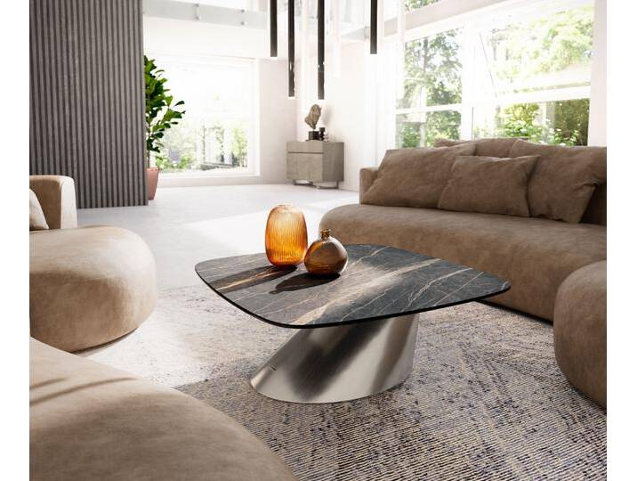 Couchtisch Edge Boot 90x90 cm Keramik Laminam® Noir Desir Braun Conis Edelstahl gebürstet, Couchtische von Delife