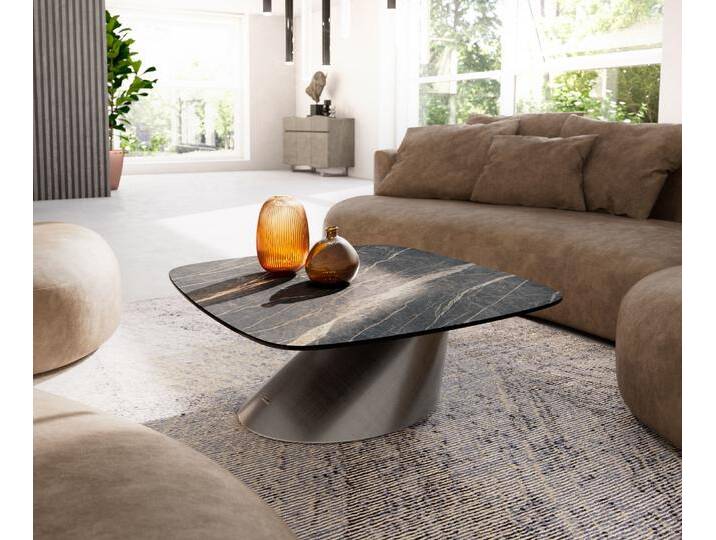 Couchtisch Edge Boot 90x90 cm Keramik Laminam® Noir Desir Braun Conis Metallic Silber, Couchtische von Delife