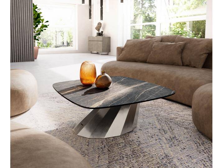 Couchtisch Edge Boot 90x90 cm Keramik Laminam® Noir Desir Braun Parabi Edelstahl gebürstet, Couchtische von Delife