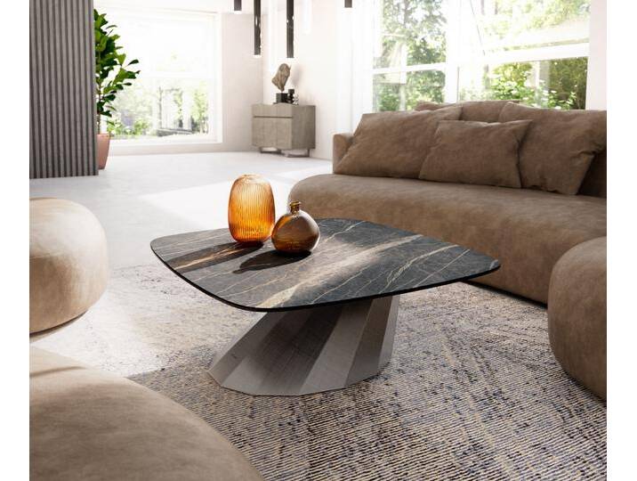 Couchtisch Edge Boot 90x90 cm Keramik Laminam® Noir Desir Braun Parabi Metallic Silber, Couchtische von Delife