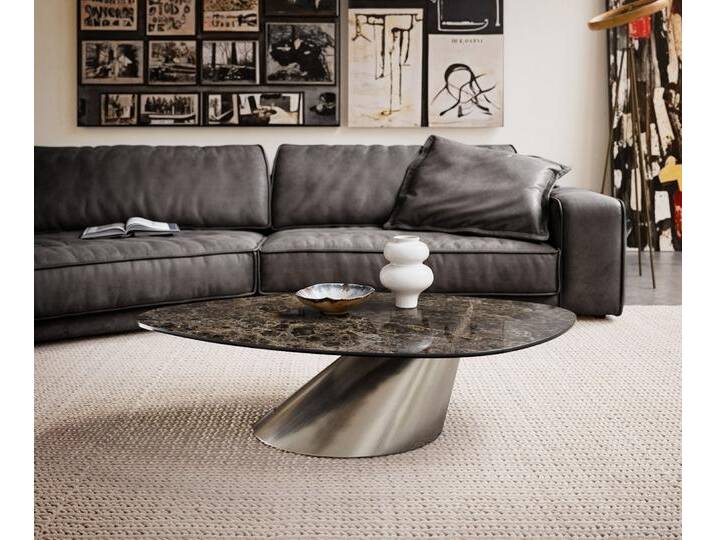 Couchtisch Edge Organisch 140x76 cm Keramik Laminam® Emperador Extra Lucidato Dunkelbraun Conis Edelstahl gebürstet, Couchtische von Delife