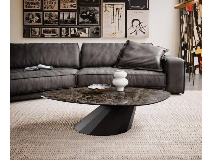 Couchtisch Edge Organisch 140x76 cm Keramik Laminam® Emperador Extra Lucidato Dunkelbraun Parabi Metall Schwarz, Couchtische von Delife