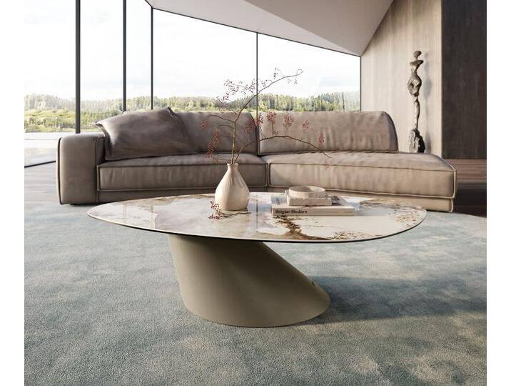 Couchtisch Edge Organisch 140x76 cm Keramik Minas Melange Conis Metall Effektfinish Titan, Couchtische von Delife