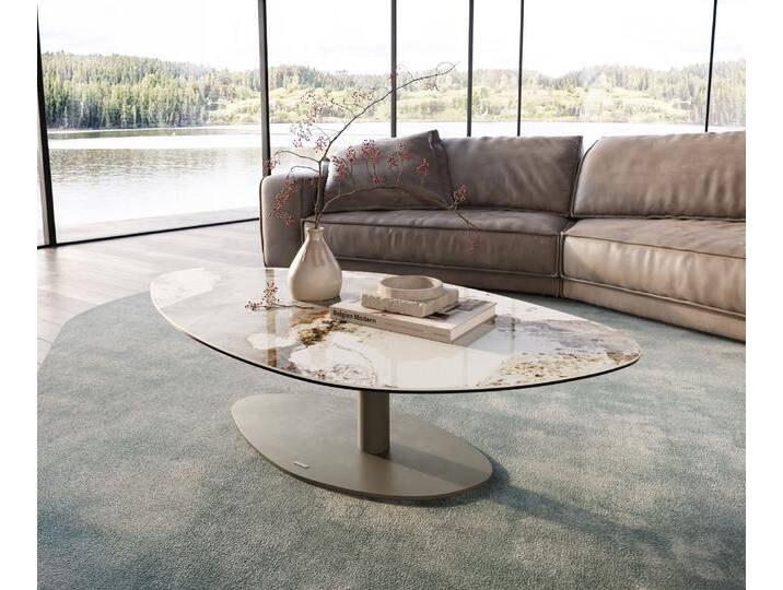 Couchtisch Edge Organisch 140x76 cm Keramik Minas Melange Vibany Metall Effektfinish Titan, Couchtische von Delife