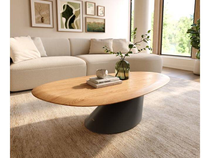 Couchtisch Edge Oval 140x75 cm Eiche Natur Runde Kante Conis Metall Schwarz, Couchtische von Delife