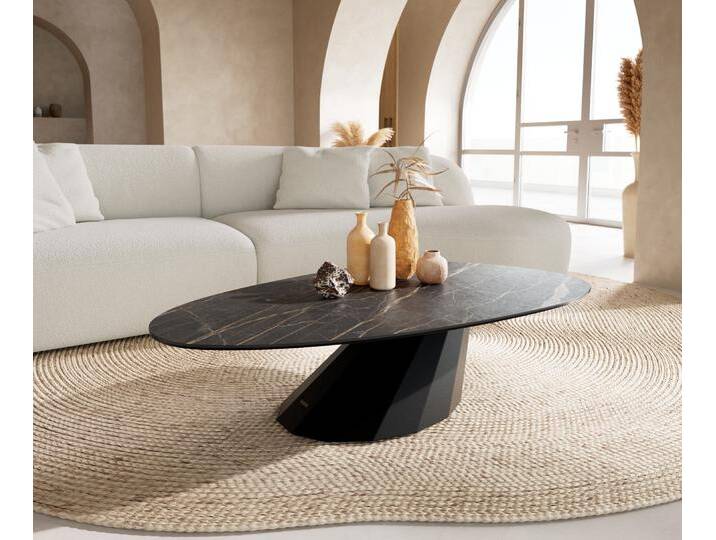 Couchtisch Edge Oval 140x75 cm Keramik Laminam® Noir Desir Braun Parabi Metall Schwarz, Couchtische von Delife