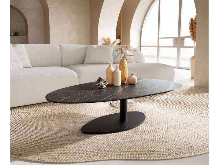 Couchtisch Edge Oval 140x75 cm Keramik Laminam® Noir Desir Braun Vibany Metall Schwarz, Couchtische von Delife
