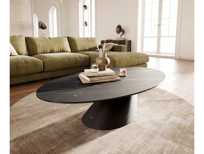 Couchtisch Edge Oval 140x80 cm Keramik Laminam® Noir Desir Braun Conis Metall Schwarz, Couchtische von Delife