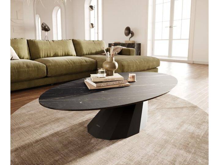 Couchtisch Edge Oval 140x80 cm Keramik Laminam® Noir Desir Braun Parabi Metall Schwarz, Couchtische von Delife