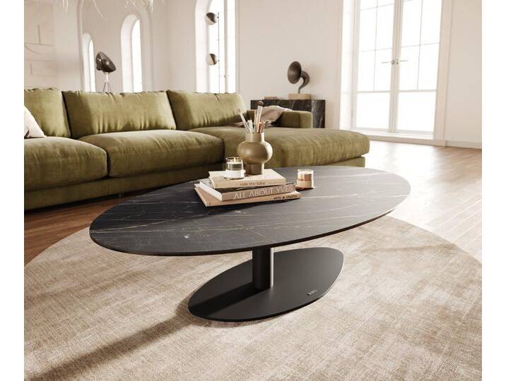 Couchtisch Edge Oval 140x80 cm Keramik Laminam® Noir Desir Braun Vibany Metall Schwarz, Couchtische von Delife
