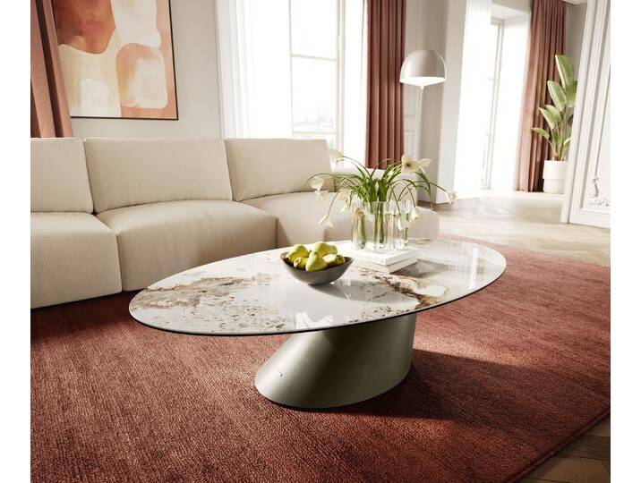Couchtisch Edge Oval 140x80 cm Keramik Minas Melange Conis Metall Effektfinish Titan, Couchtische von Delife