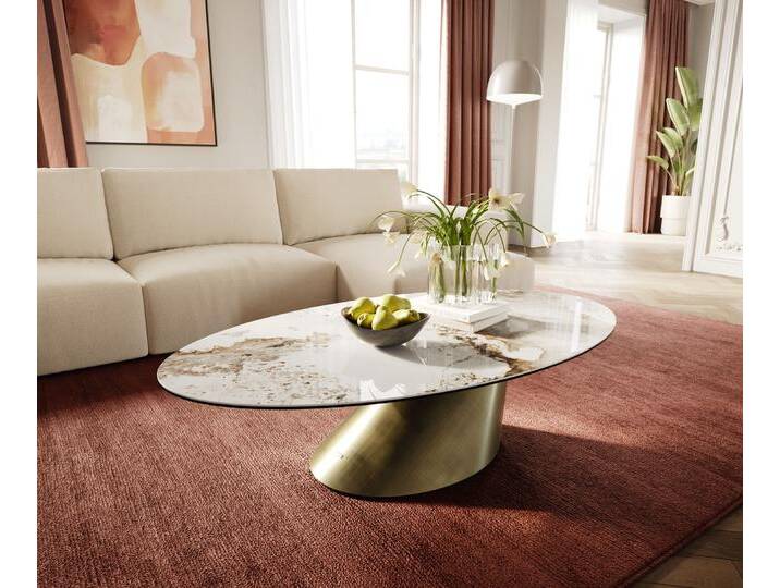 Couchtisch Edge Oval 140x80 cm Keramik Minas Melange Conis Metallic Gold, Couchtische von Delife