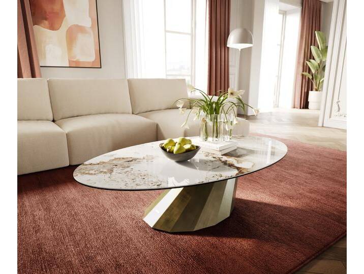 Couchtisch Edge Oval 140x80 cm Keramik Minas Melange Parabi Metallic Gold, Couchtische von Delife