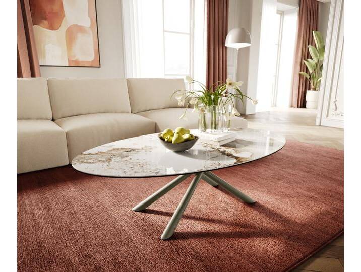 Couchtisch Edge Oval 140x80 cm Keramik Minas Melange Sarity Metall Effektfinish Titan, Couchtische von Delife