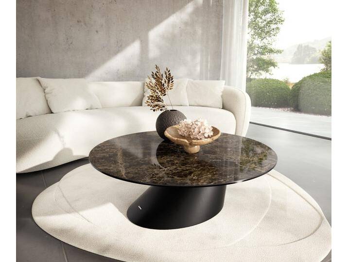 Couchtisch Edge Rund 100x100 cm Keramik Laminam® Emperador Extra Lucidato Dunkelbraun Conis Metall Schwarz, Couchtische von Delife