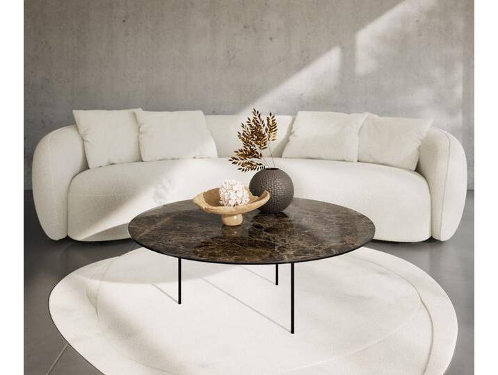 Couchtisch Edge Rund 100x100 cm Keramik Laminam® Emperador Extra Lucidato Dunkelbraun Trive Metall Schwarz, Couchtische von Delife