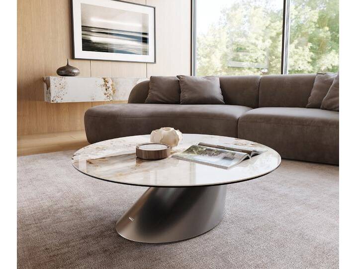 Couchtisch Edge Rund 100x100 cm Keramik Minas Melange Conis Edelstahl gebürstet, Couchtische von Delife