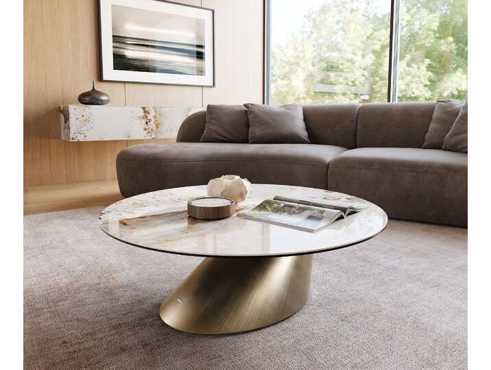 Couchtisch Edge Rund 100x100 cm Keramik Minas Melange Conis Metallic Gold, Couchtische von Delife
